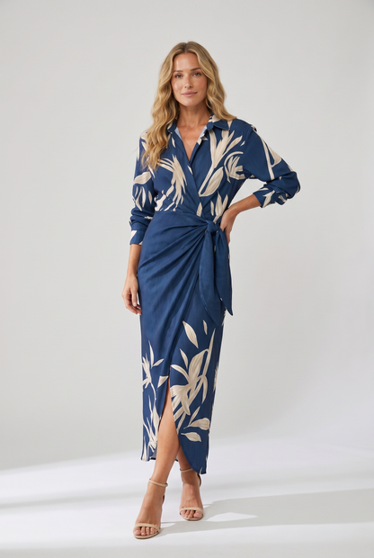 Women's Wrap Maxi Dress | Elegant Leaf Print & Figure-Flattering Design