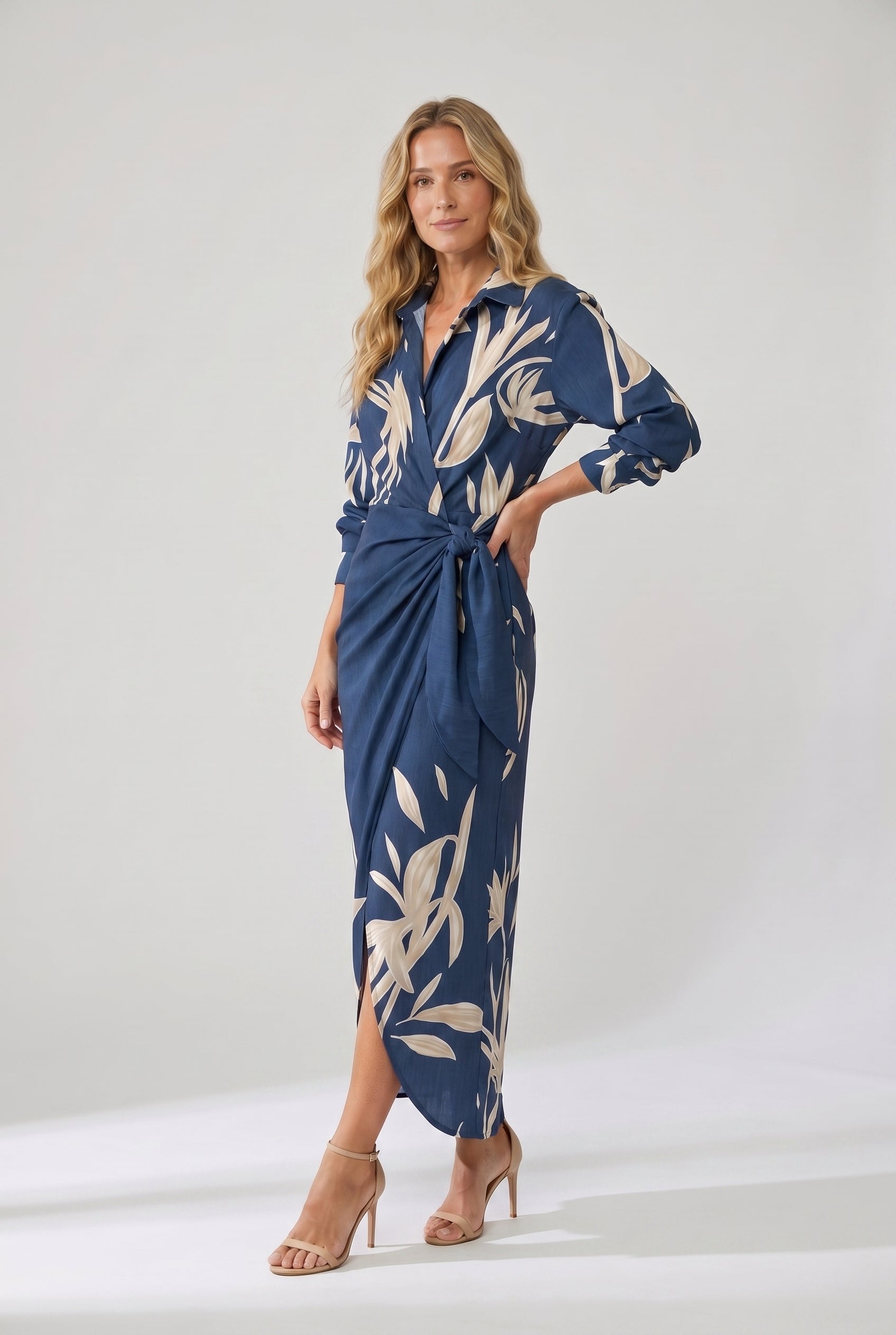 Women's Wrap Maxi Dress | Elegant Leaf Print & Figure-Flattering Design