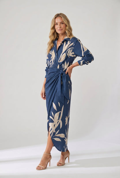 Women's Wrap Maxi Dress | Elegant Leaf Print & Figure-Flattering Design