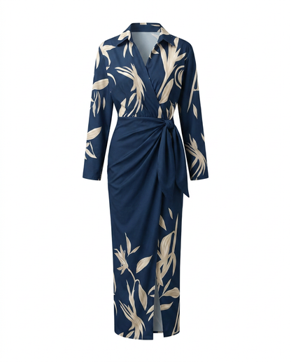 Women's Wrap Maxi Dress | Elegant Leaf Print & Figure-Flattering Design