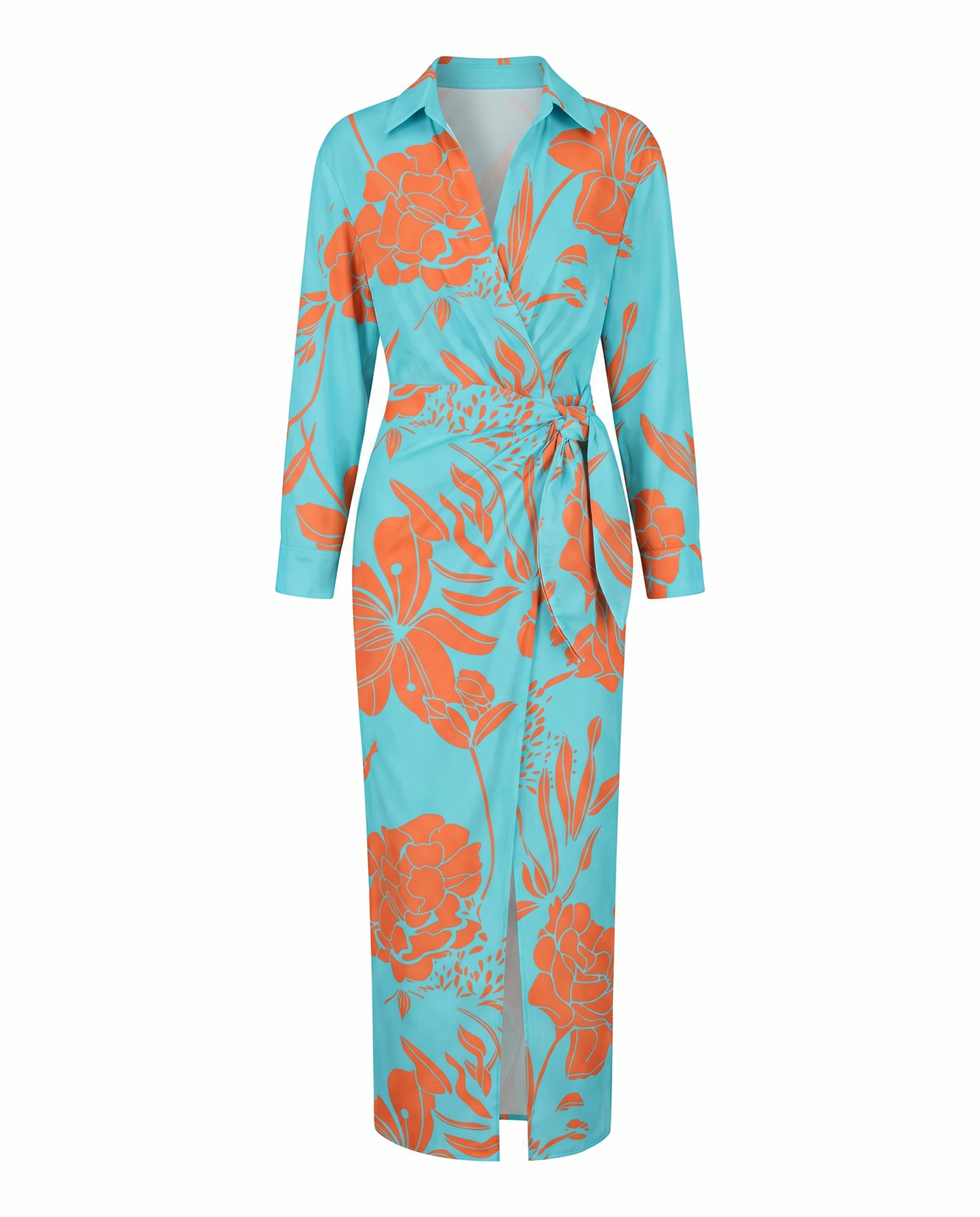Women's Wrap Maxi Dress | Elegant Leaf Print & Figure-Flattering Design