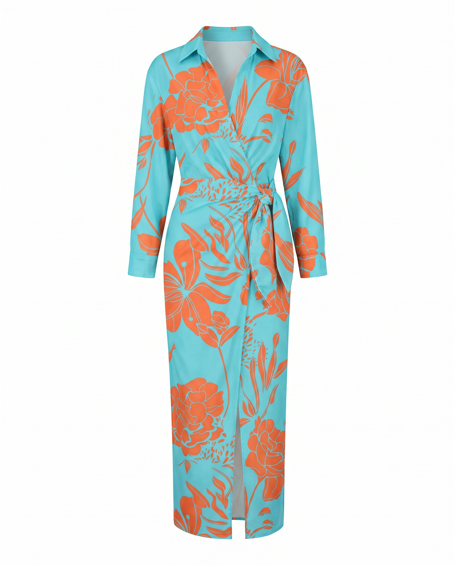 Women's Wrap Maxi Dress | Elegant Leaf Print & Figure-Flattering Design