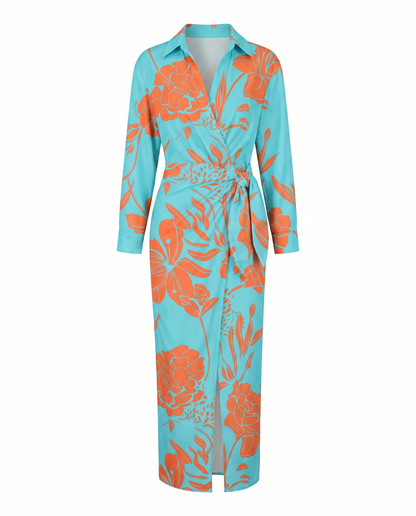 Women's Wrap Maxi Dress | Elegant Leaf Print & Figure-Flattering Design