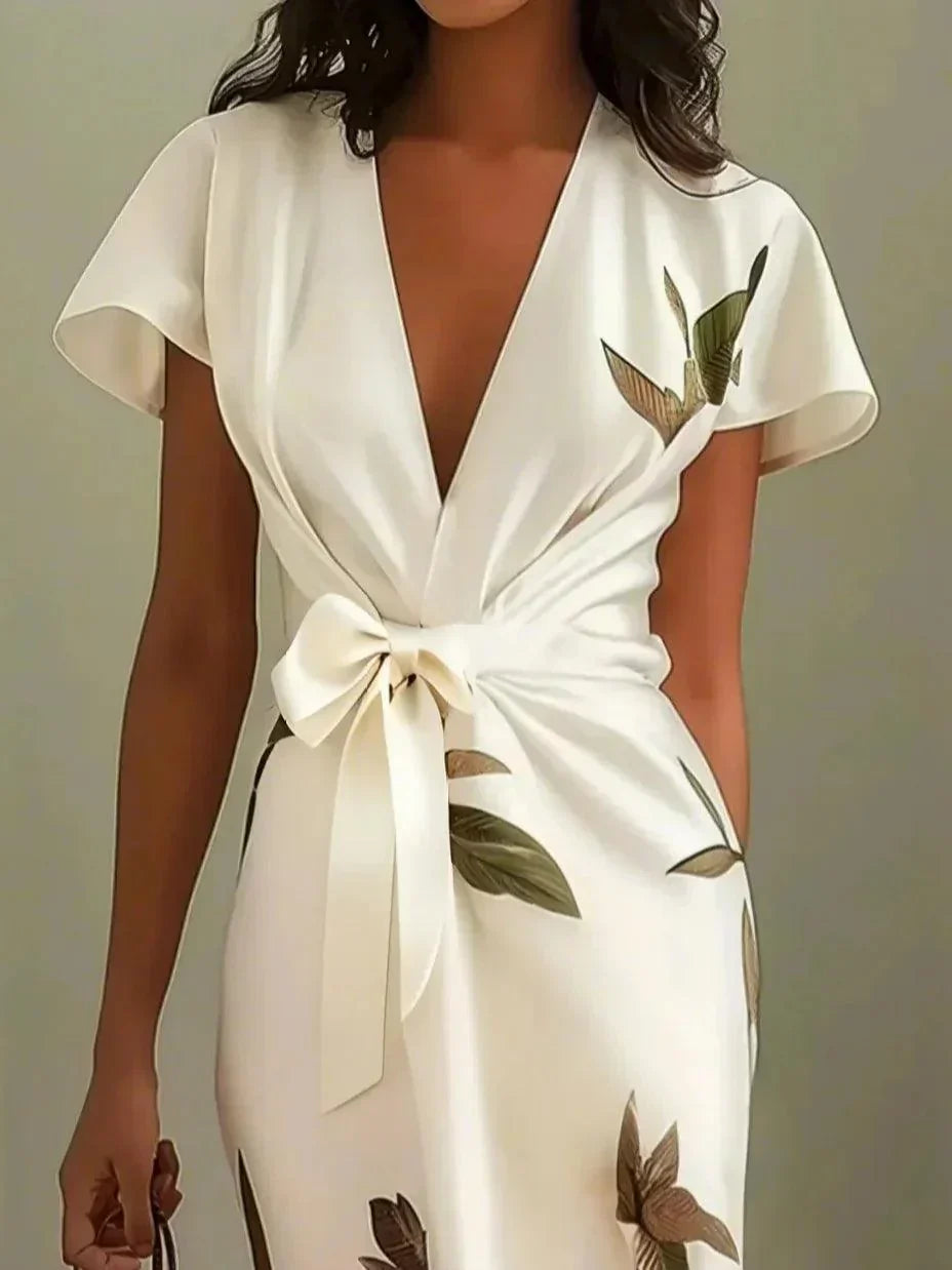 Women's Wrap Midi Dress | Deep V-Neck & Tie Waist Belt