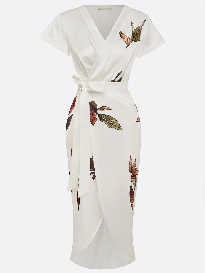 Women's Wrap Midi Dress | Deep V-Neck & Tie Waist Belt