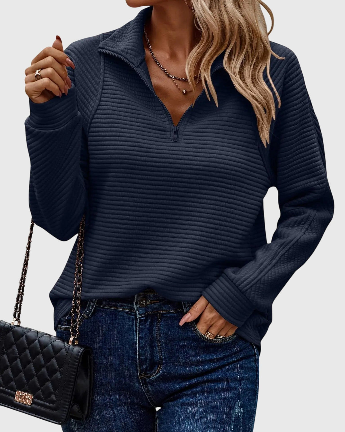 Women's Zip-Up Sweater | Elegant V-Neck Design