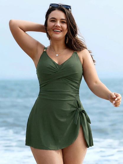 Womens One Piece Swimsuit Tummy Control Bathing Suit Criss Cross Front Swim Dress Beach Skirt 1
