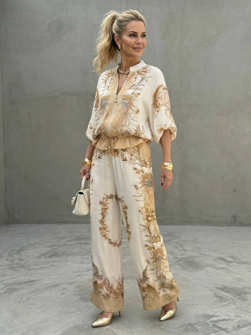 Zerelle | Printed Zip-Up Two-Piece Set 0