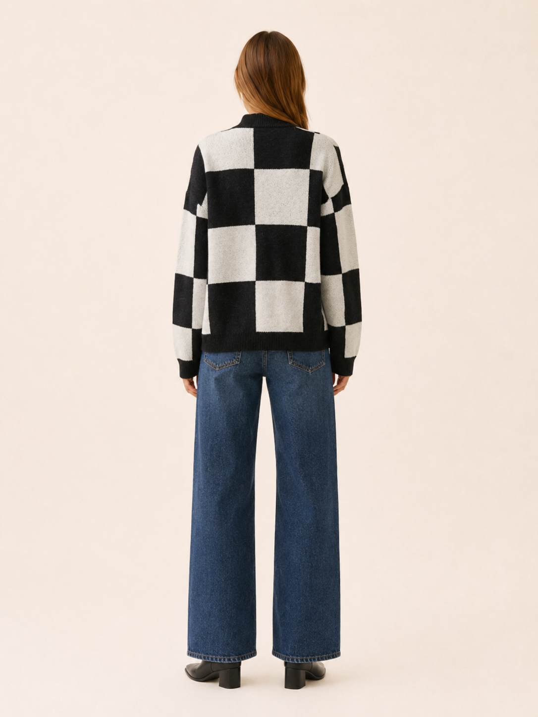Women's Checked Knit Cardigan | V-Neck Button Front