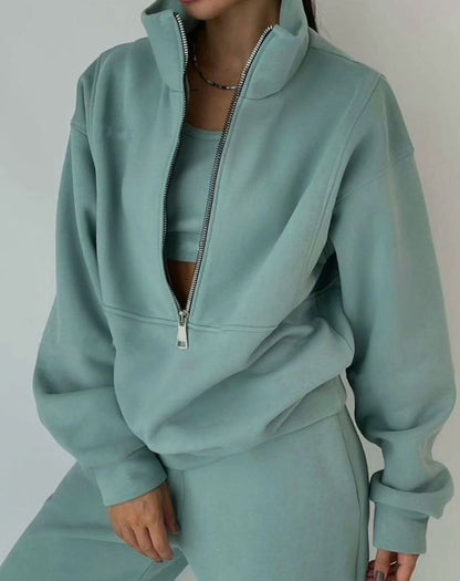 Adeline | Women's Oversized Half-Zip Cropped Jogger Two-Piece Set