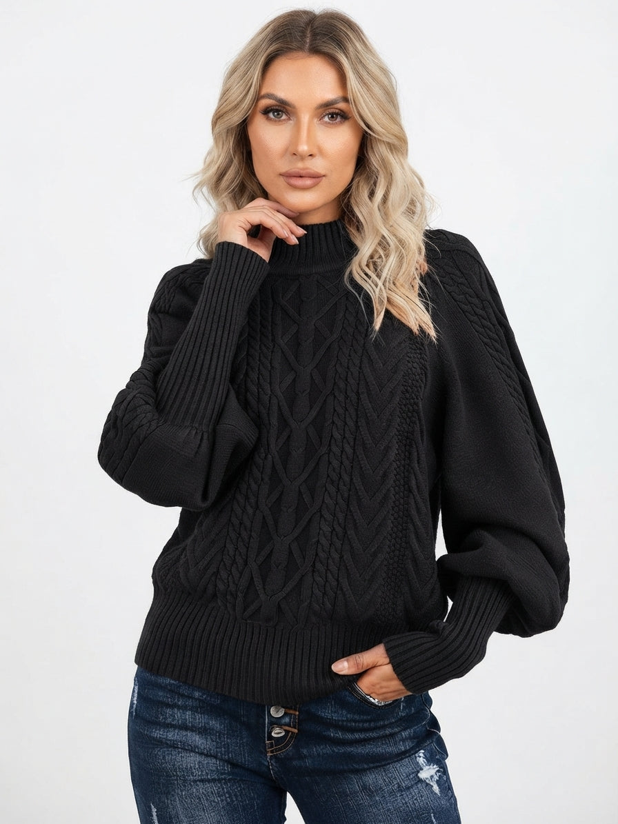 Women's Cable Knit Sweater | Mock Neck Cosy Fit 1