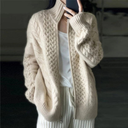 Image of Alice | Women's Zip Up Cable Knit Cardigan