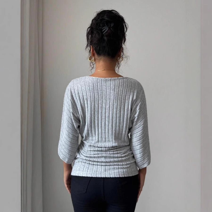 Women's Ribbed V-Neck Knit Top | Soft & Stretch Comfort 4