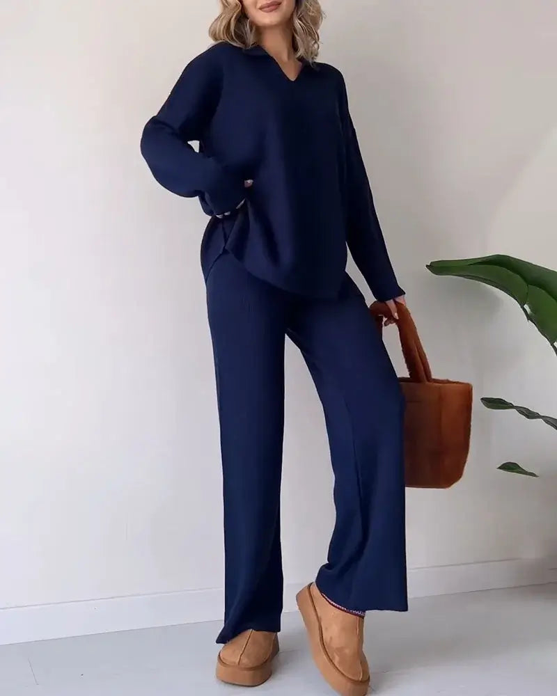 Women's Knit Two-Piece Set | V-Neck & Relaxed Fit 10