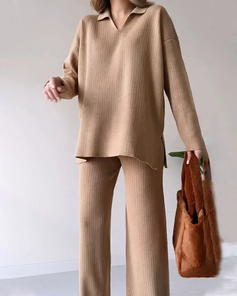Women's Knit Two-Piece Set | V-Neck & Relaxed Fit 6