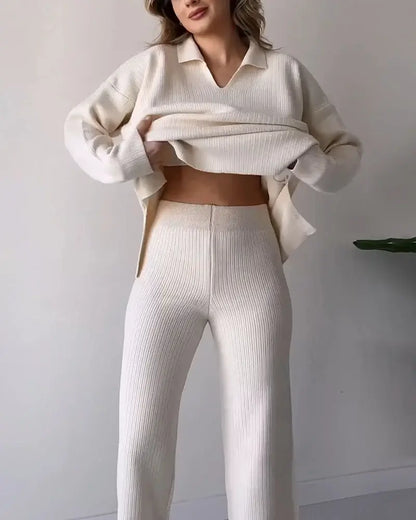 Women's Knit Two-Piece Set | V-Neck & Relaxed Fit 7