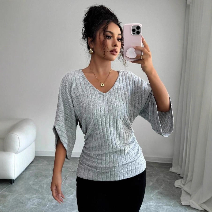 Women's Ribbed V-Neck Knit Top | Soft & Stretch Comfort 3