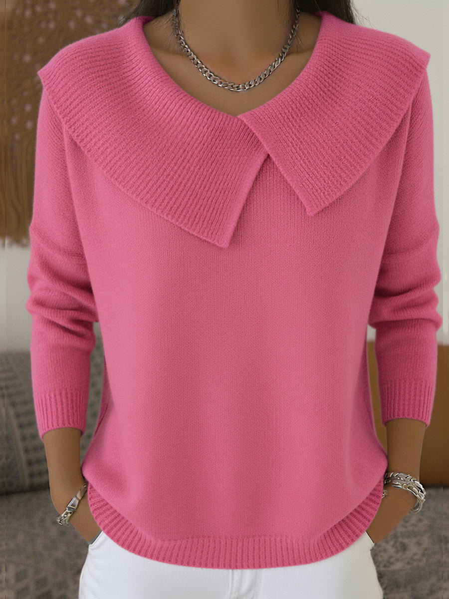 Women's Knit Sweater | Flap Collar & Warm Comfort