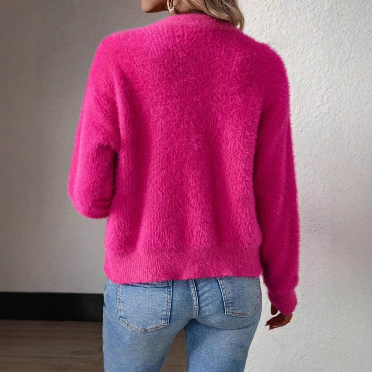 Women's Fluffy Knit Cardigan | V-Neck & Button Front 9
