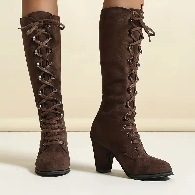 Women's Knee-High Lace-Up Boots | Block Heel & Secure Fit 8