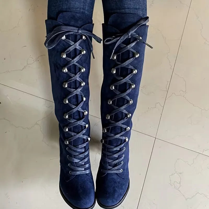 Women's Knee-High Lace-Up Boots | Block Heel & Secure Fit 9
