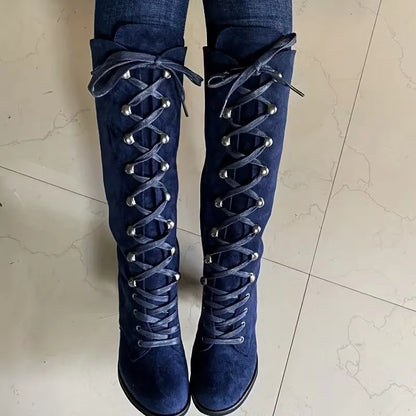 Women's Knee-High Lace-Up Boots | Block Heel & Secure Fit 9