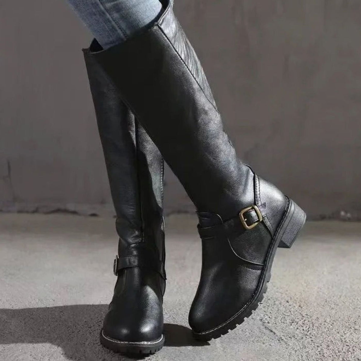 Women's Knee-High Boots | Block Heel & Buckle Strap 4