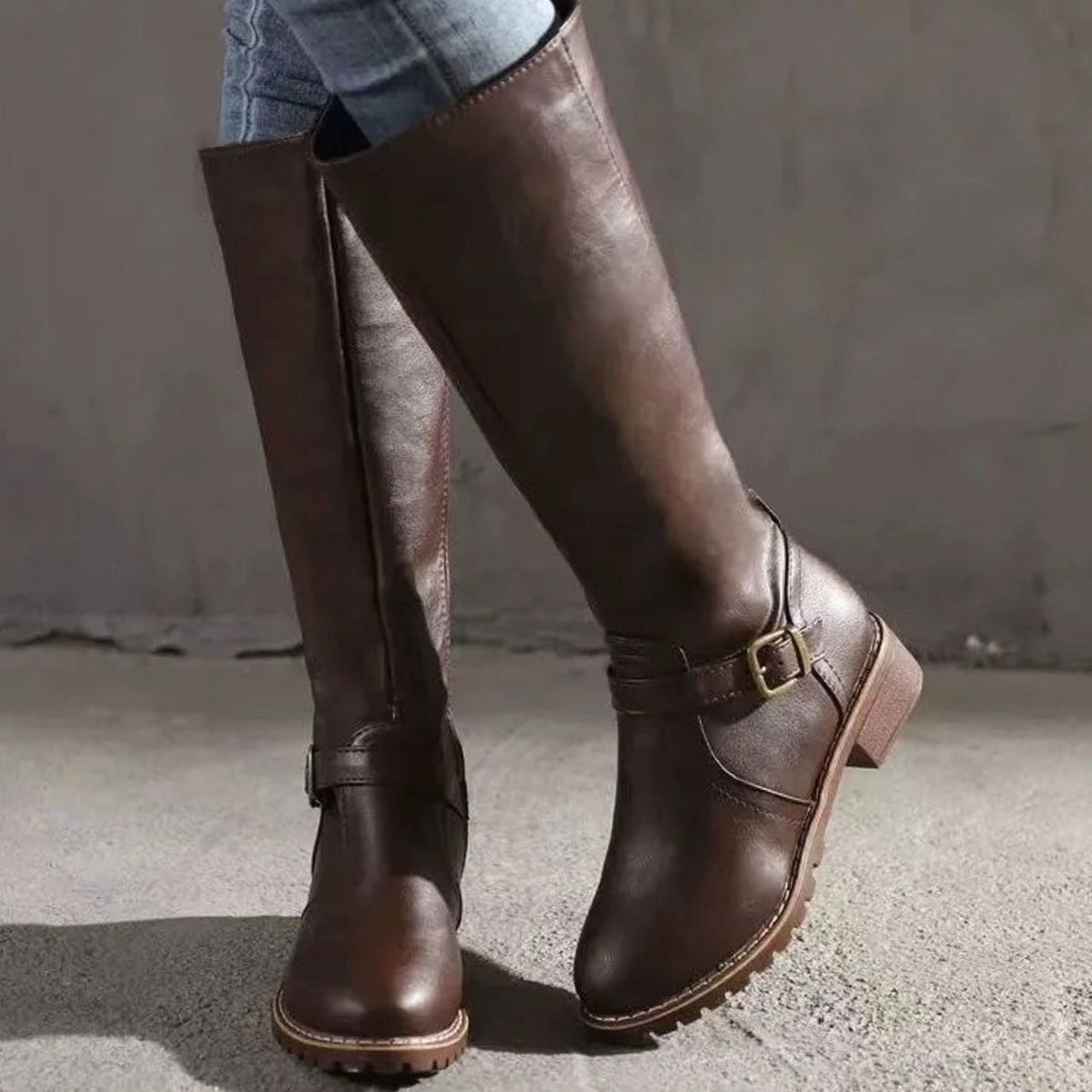 Women's Knee-High Boots | Block Heel & Buckle Strap 5