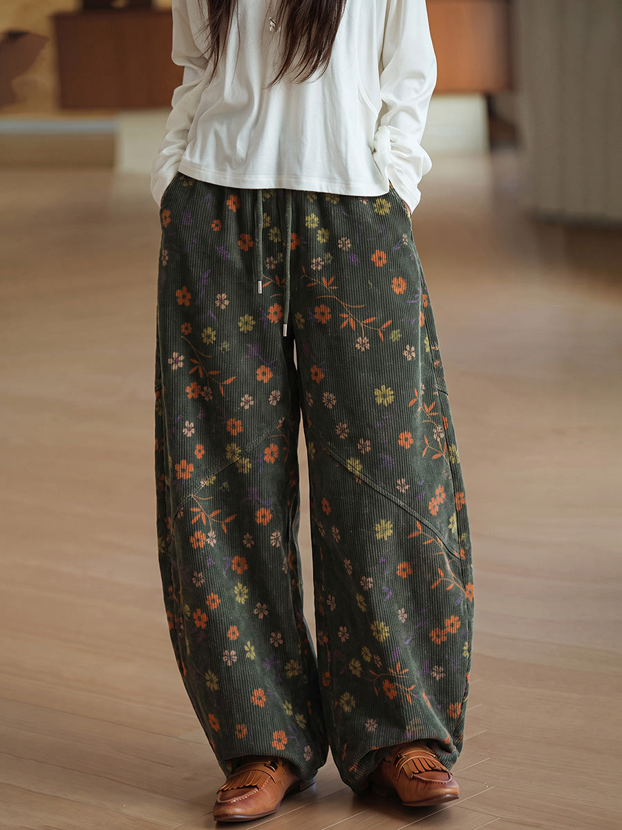 Women's Wide-Leg Trousers | Vintage Floral & Drawstring Waist 3