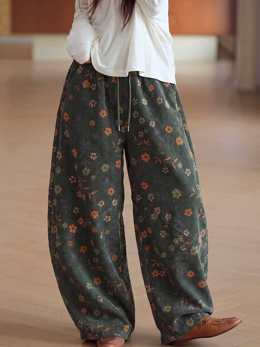 Women's Wide-Leg Trousers | Vintage Floral & Drawstring Waist 1