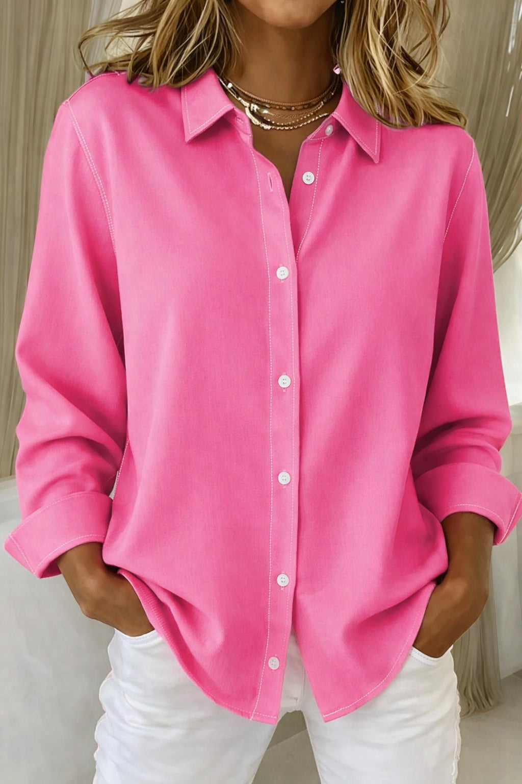 Geraldine | Women's Linen Casual Elegant Collared Blouse — 1