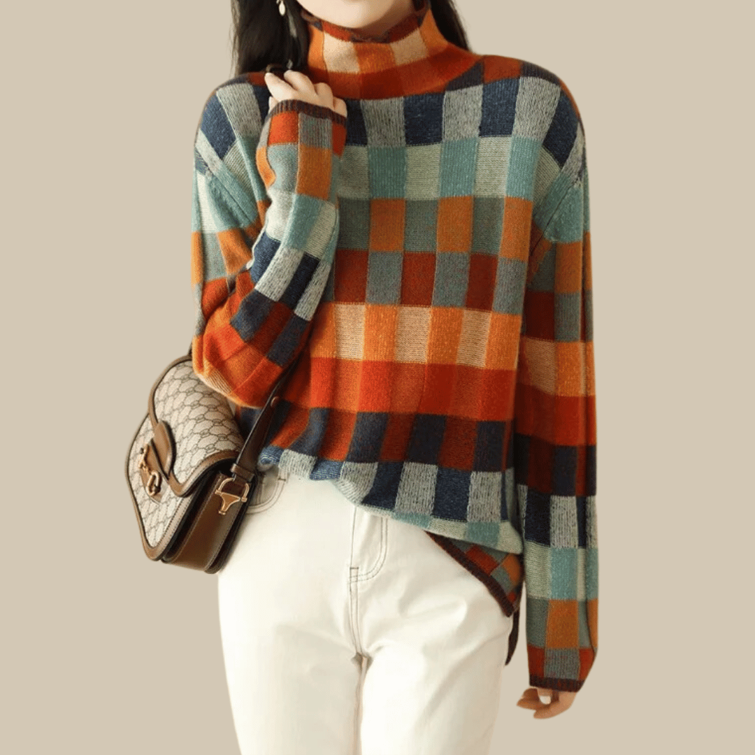 Image of Greta | Women's Turtleneck Color Block Sweater