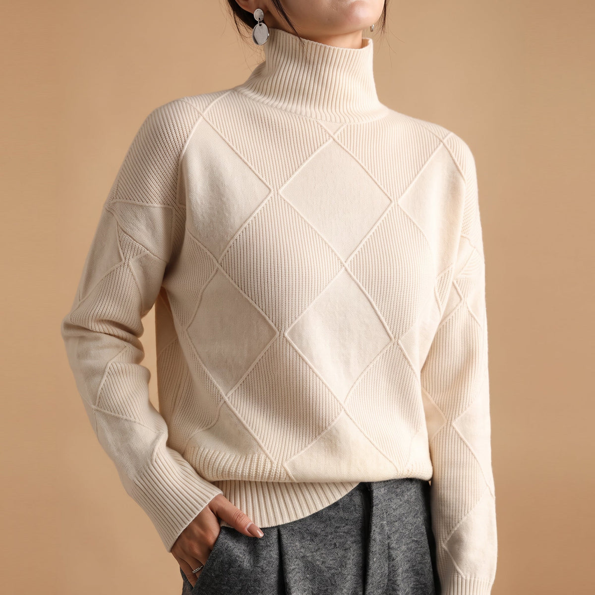 Women's Turtleneck Sweater | Diamond Knit & Cosy Collar 4