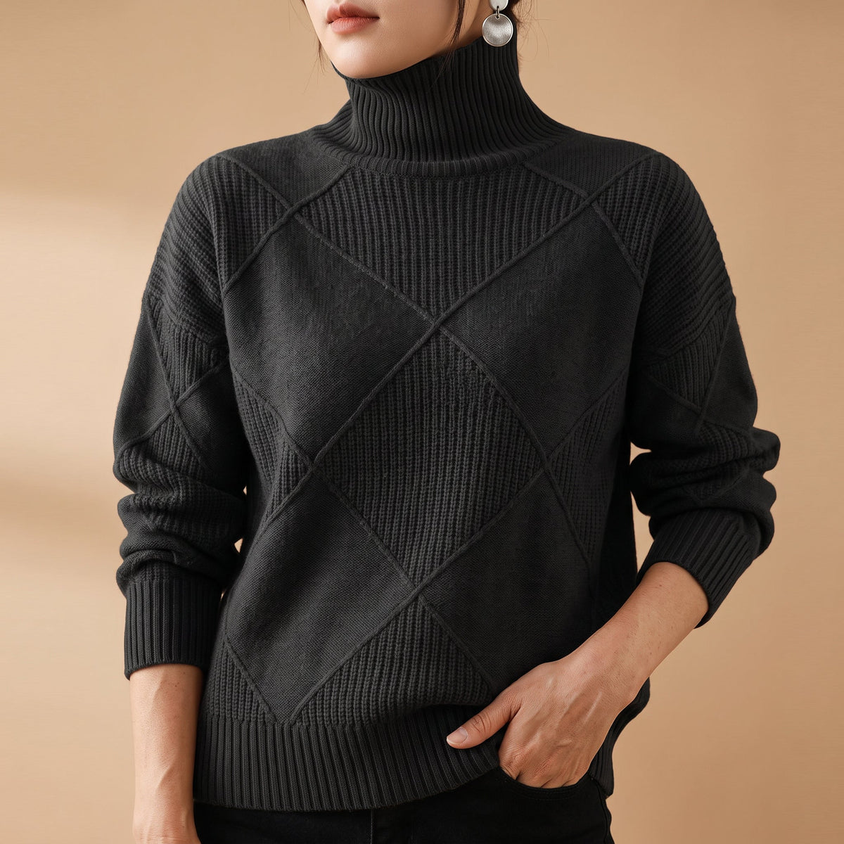 Women's Turtleneck Sweater | Diamond Knit & Cosy Collar 6