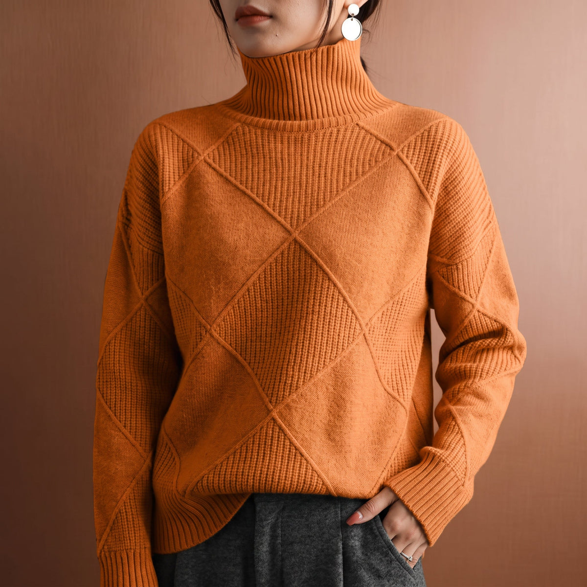 Women's Turtleneck Sweater | Diamond Knit & Cosy Collar 2