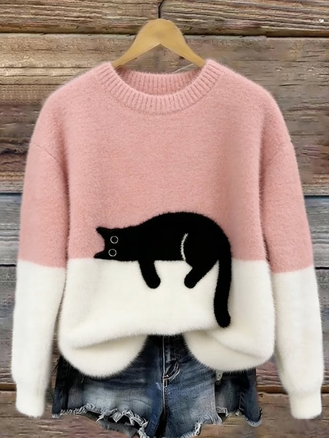 Pull décontracté avec motif chat pour femmes - Emilia Lane