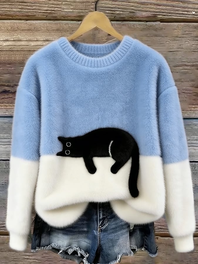 Pull décontracté avec motif chat pour femmes - Emilia Lane