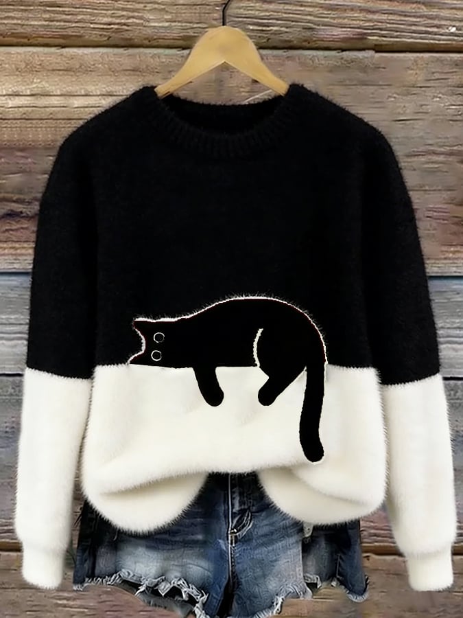 Pull décontracté avec motif chat pour femmes - Emilia Lane