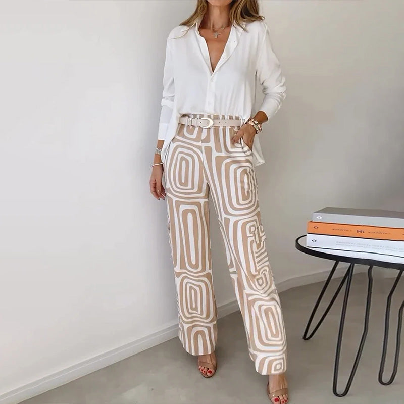 Women's High Waist Trouser Set | Patterned & Relaxed Fit 1