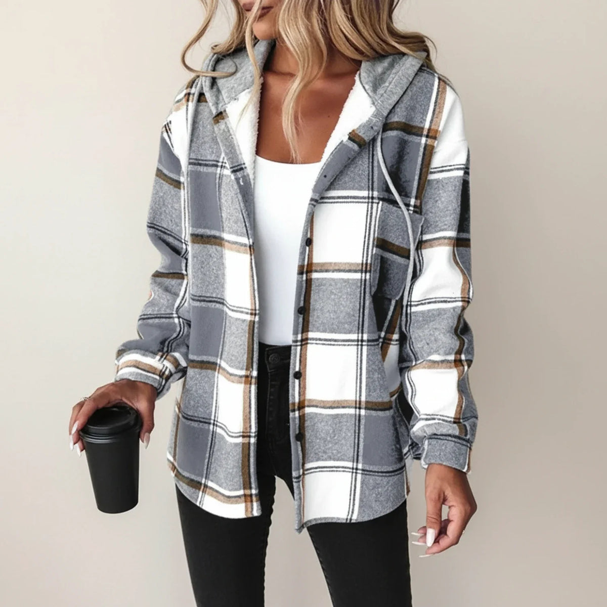 Women's Plaid Hooded Shirt Jacket | Warm & Versatile 4