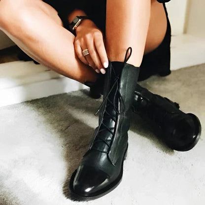 Women's Lace-Up Ankle Boots | Cap-Toe Mid-Calf Design