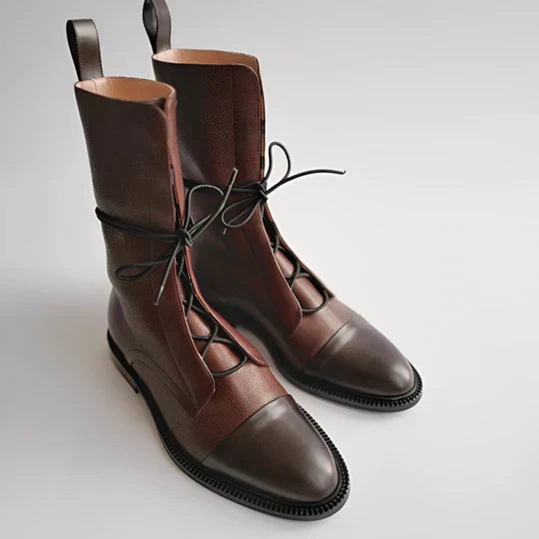 Women's Lace-Up Ankle Boots | Cap-Toe Mid-Calf Design