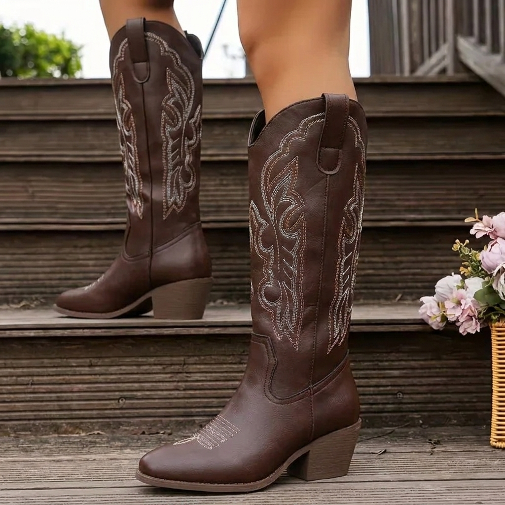 Women's Cowgirl Boots | Knee-High Block Heel 1