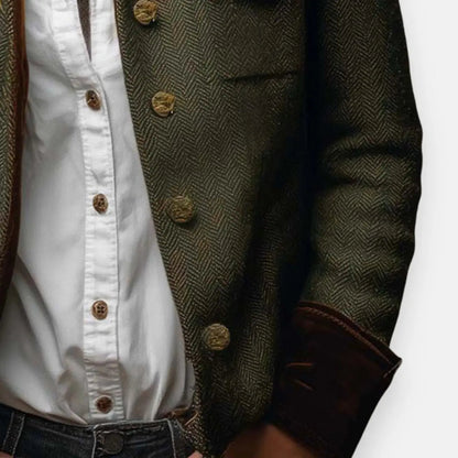 Quilted jacket with utility chest pockets and cord trim