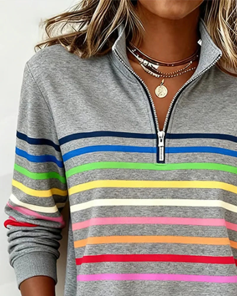 Women's Striped Sweatshirt | Half-Zip Collar