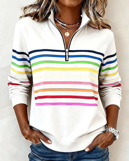 Women's Striped Sweatshirt | Half-Zip Collar