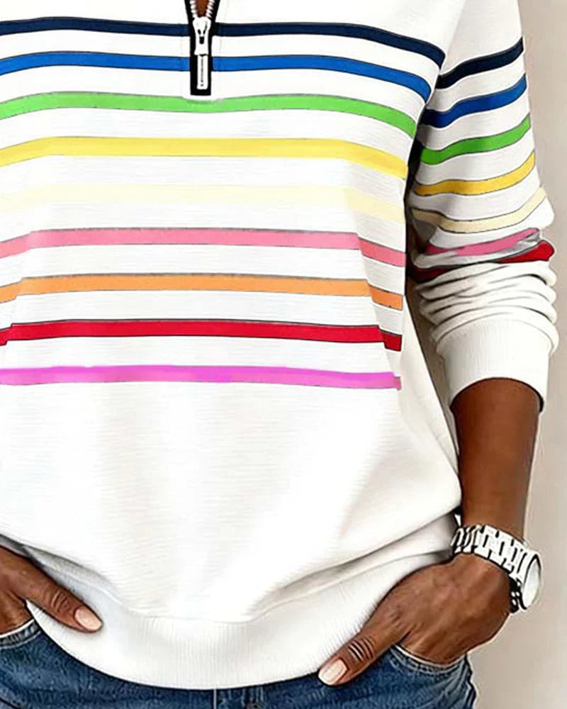 Women's Striped Sweatshirt | Half-Zip Collar