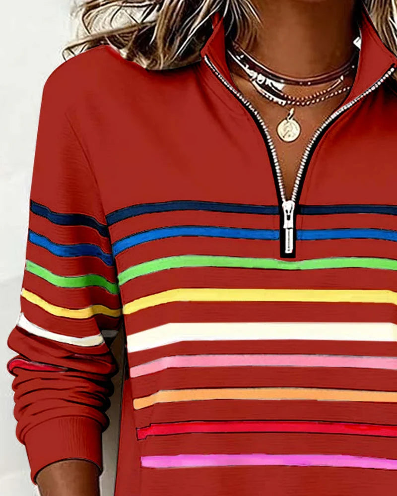 Women's Striped Sweatshirt | Half-Zip Collar