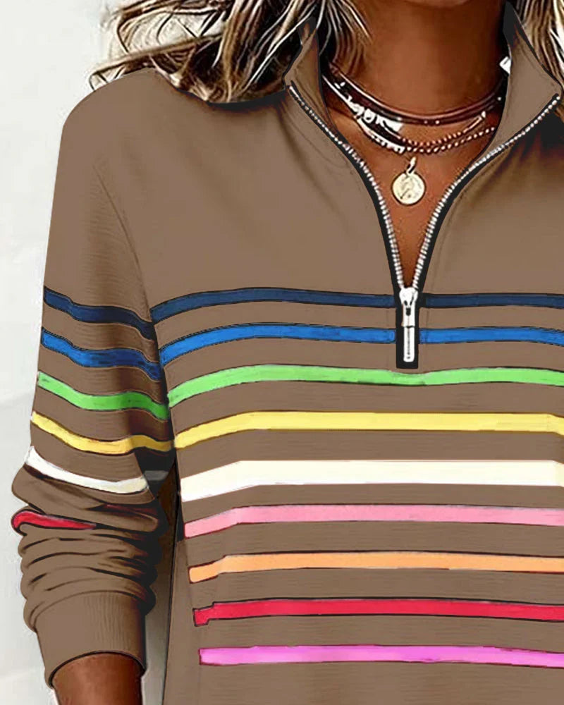 Women's Striped Sweatshirt | Half-Zip Collar